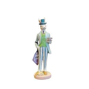 Dressed Gentleman Bunny Figurine with Teacup | Whimsical Easter Decor